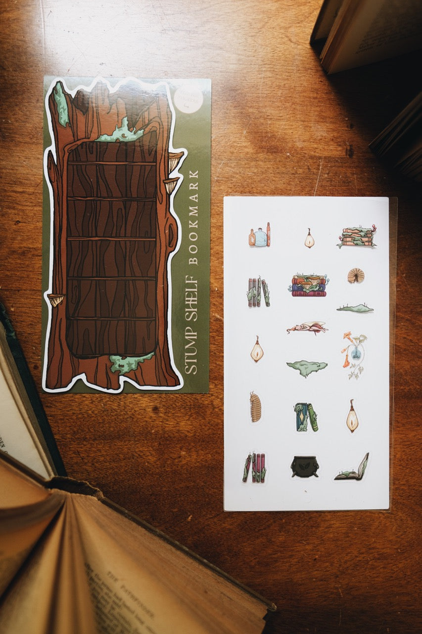 Stump Shelf Double-Sided Bookmark with Sticker Sheet