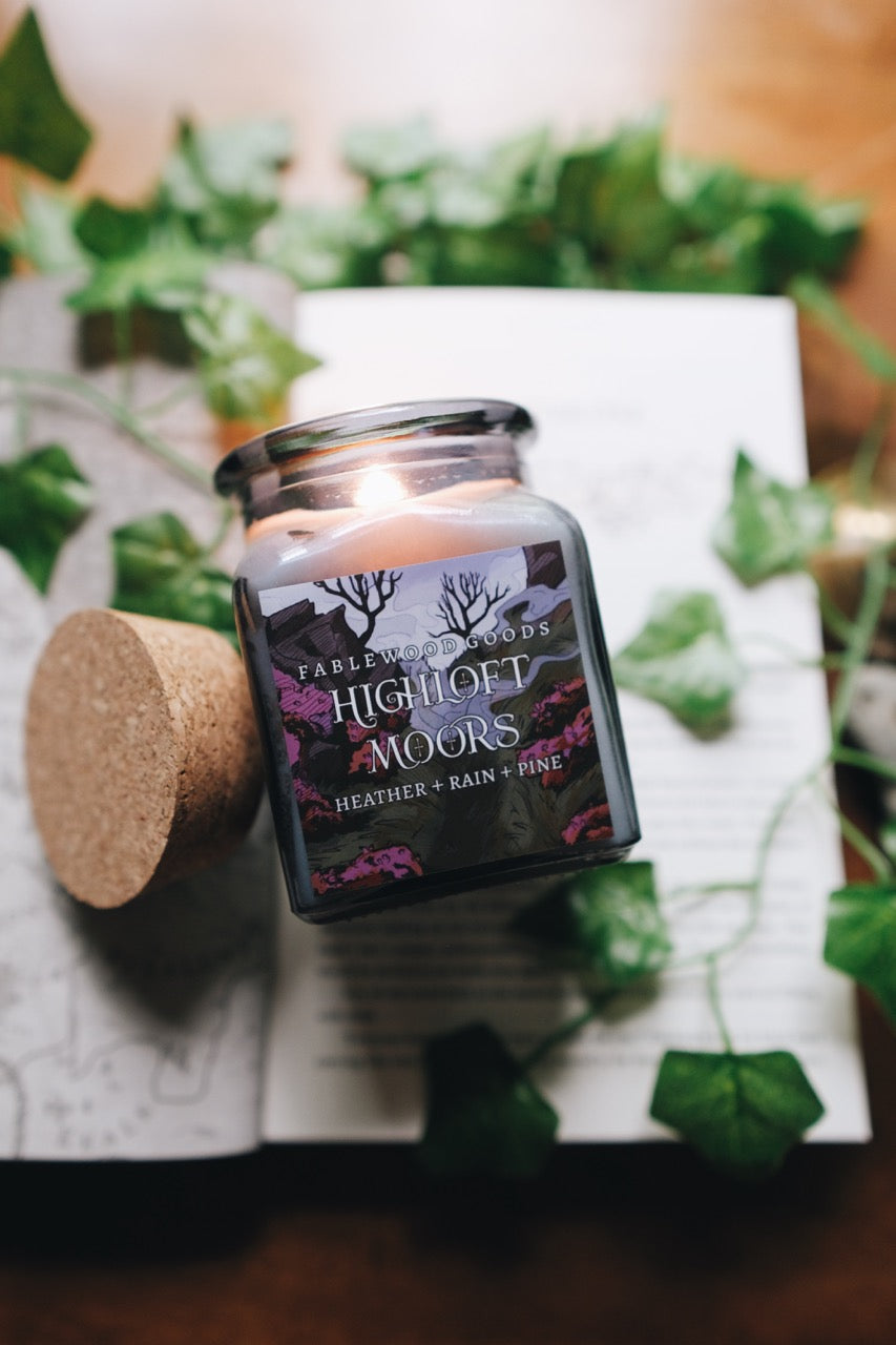 Highloft Moors | 9oz Apothecary Soy Candle | Wood Wick | Heather, Rain, & Pine | Regency Romance