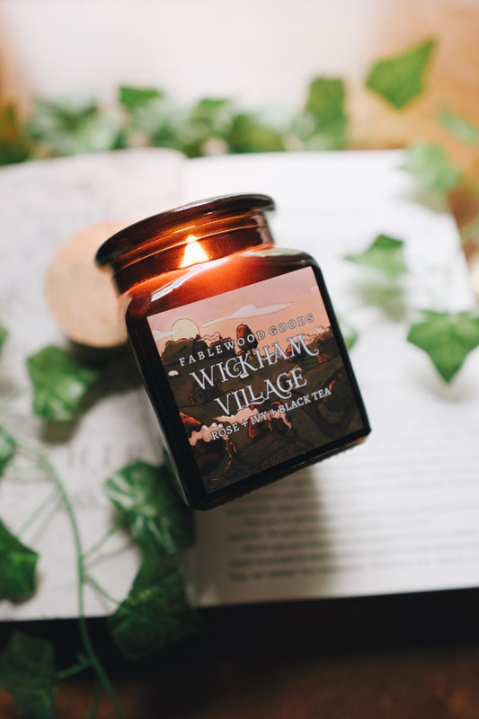 Wickham Village | 9oz Apothecary Soy Candle | Wood Wick | Rose, Ivy, + Black Tea | Regency Romance