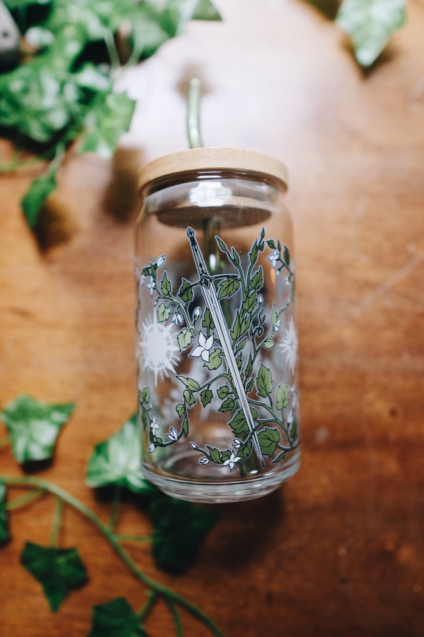 Everbloom Ivy Glass | With Bamboo Lid & Green Glass Straw | 16oz | Warriors & Mages